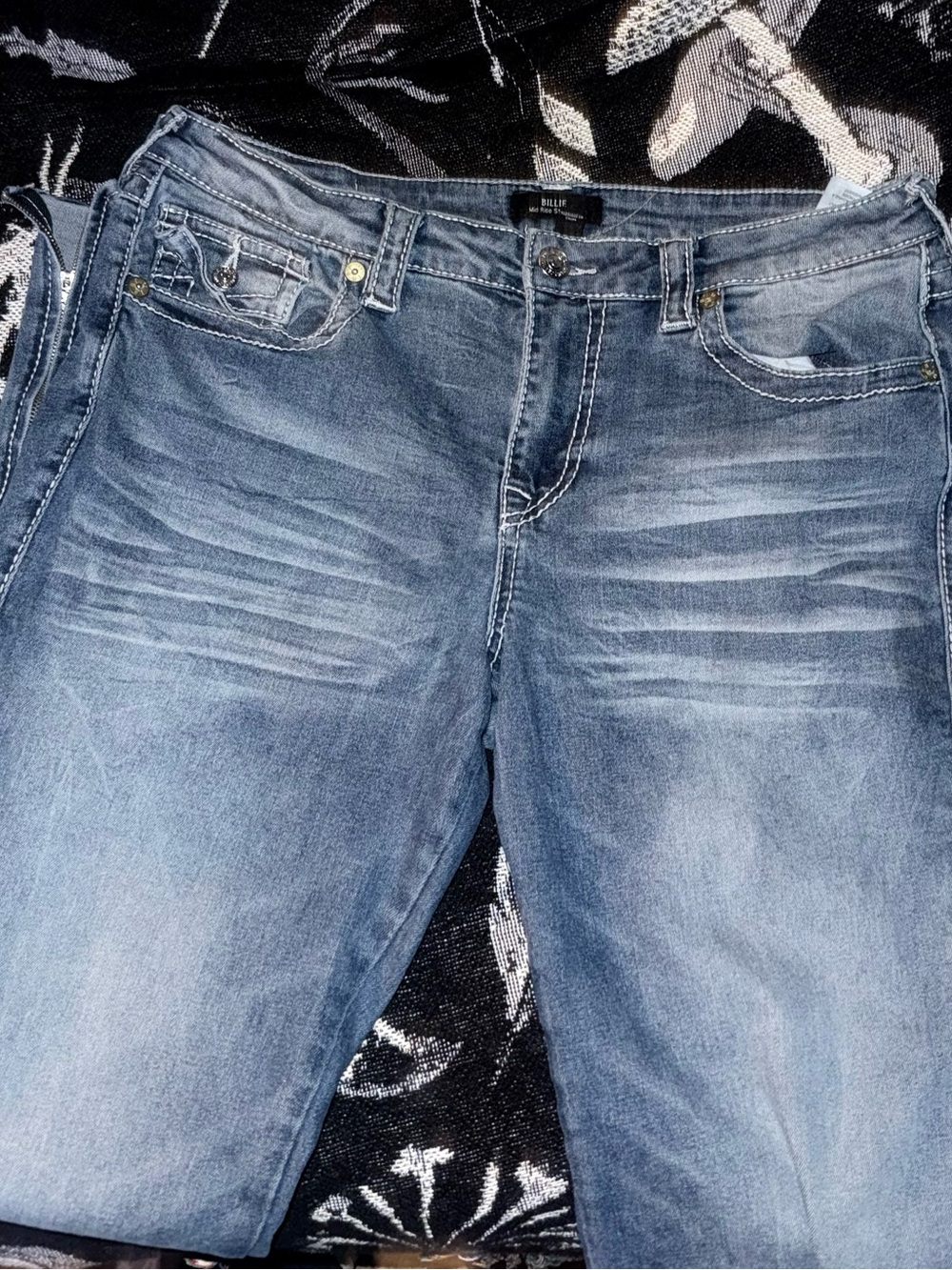 True Religion Becca Mid-Rise Straight Leg Jeans with Zipper Cuffs